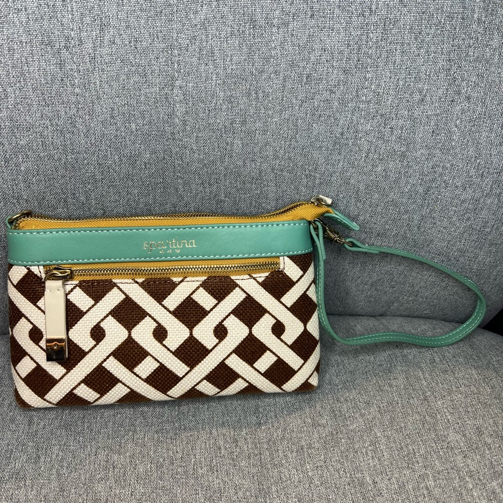 Spartina 449 Brown and Cream Geometric Clutch